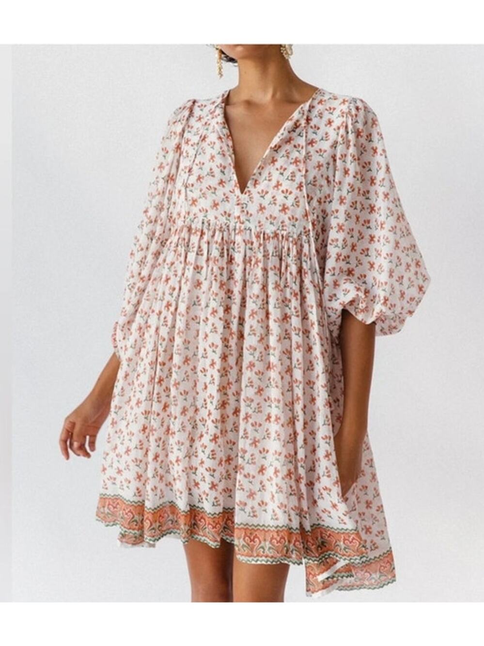 DAUGHTERS OF INDIA Sz S Small Mini Kyra Dress Coral Floral Print